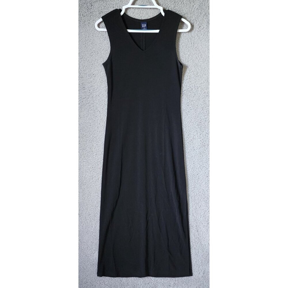 Vintage 90's Y2K Gap Women's Sz S Sleeveless V Neck Maxi Dress Modest Black